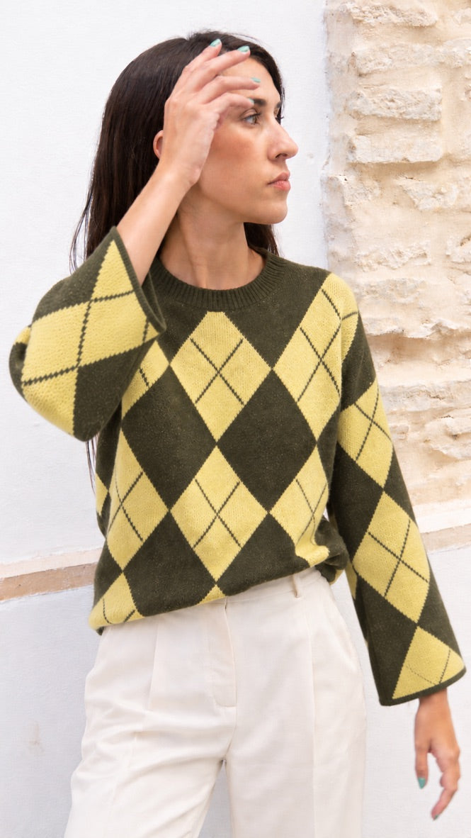 JERSEY ROMBOS VERDE CAQUI