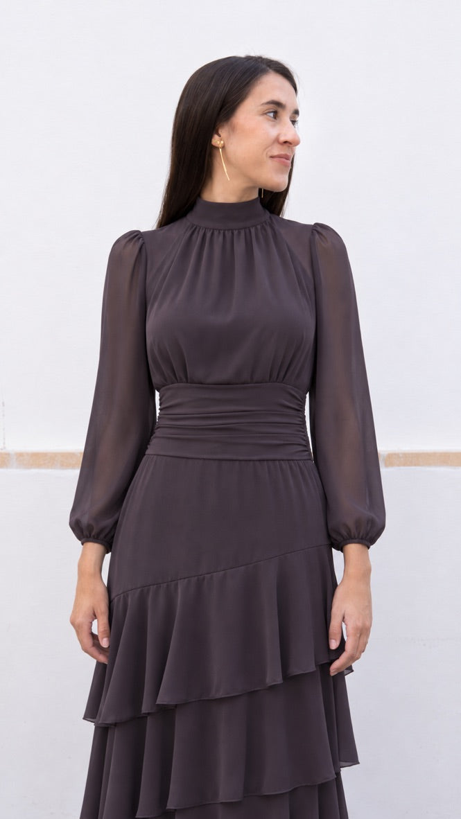 VESTIDO ALANA MARRÓN OSCURO