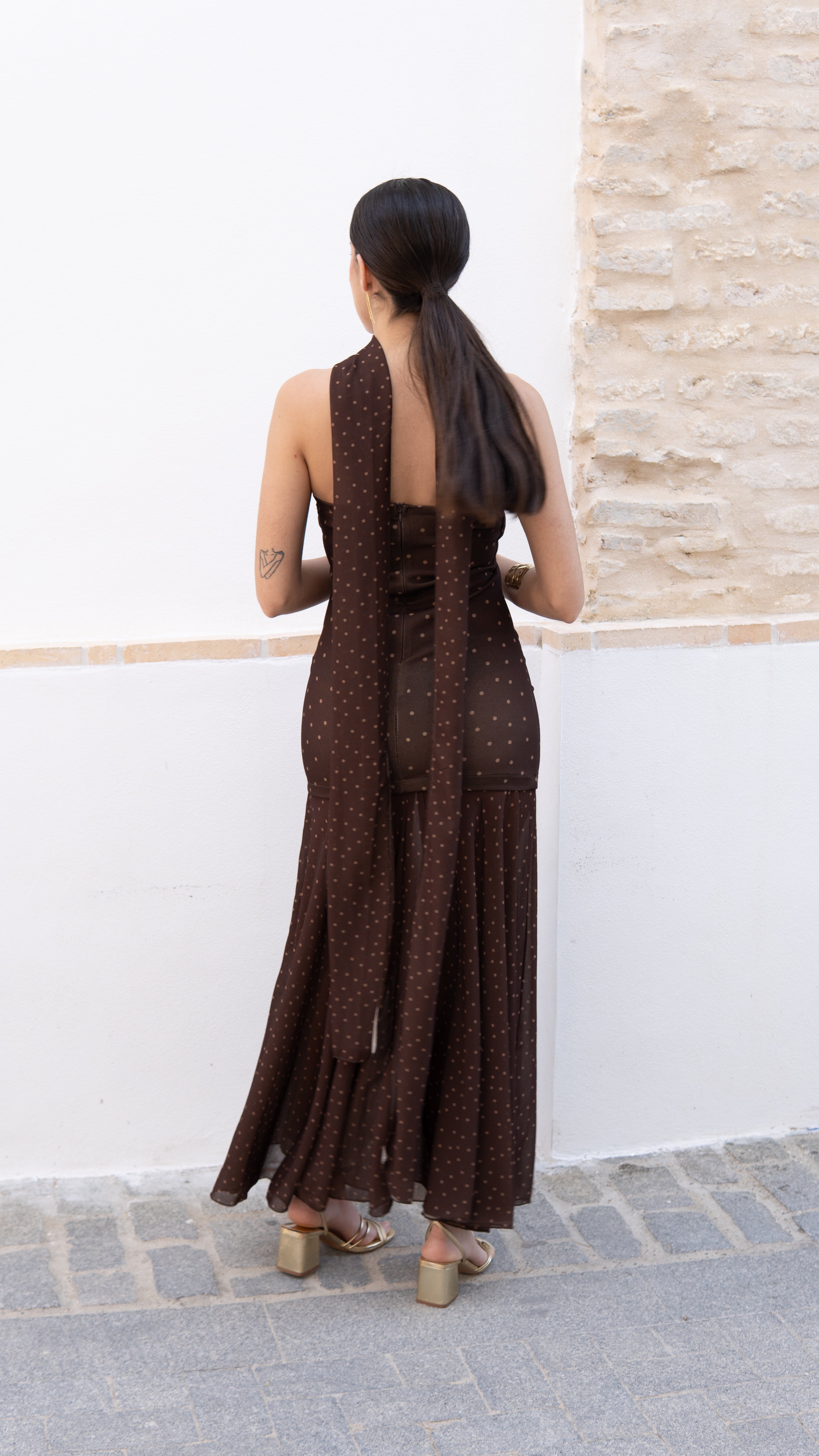 VESTIDO LUNARES MARRÓN - LEMONÉ